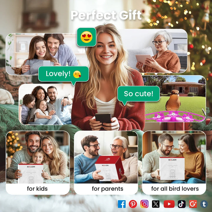 Collage of people using a device with text 'Perfect Gift' and product images.