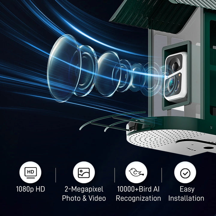 Camera system with lens and light effects featuring text about camera specifications.